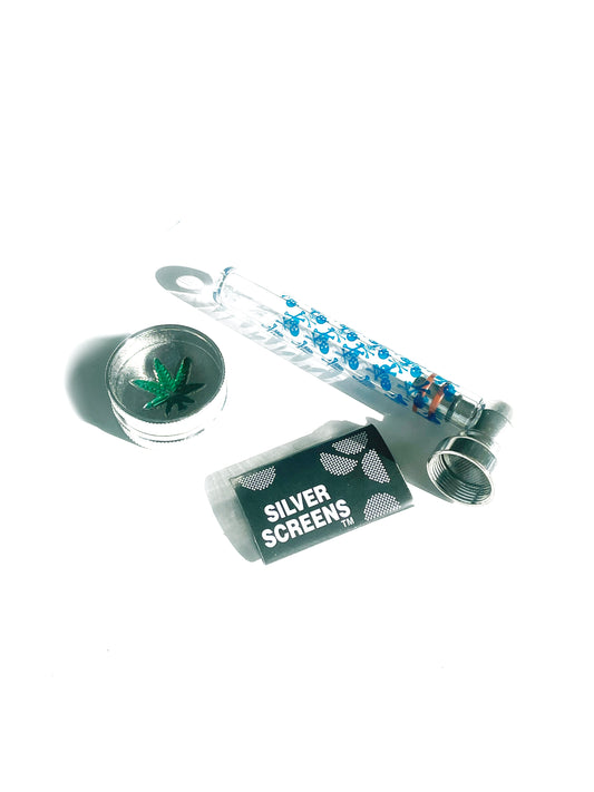 Premium Glass Pipe + 5 Screens & Mini Grinder Included