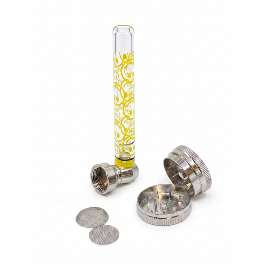 Rollo Premium Glass Pipe Set | With 5 Screens & Mini Grinder