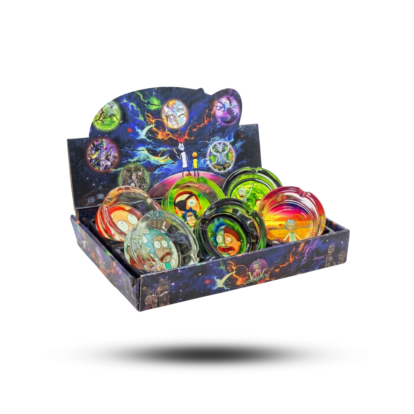 Rollo Rick and Morty Glass Ashtrays | Variety 6 Pack