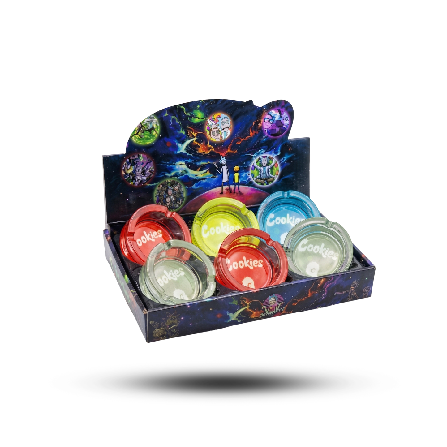 Rollo Rick and Morty Glass Ashtrays | Variety 6 Pack