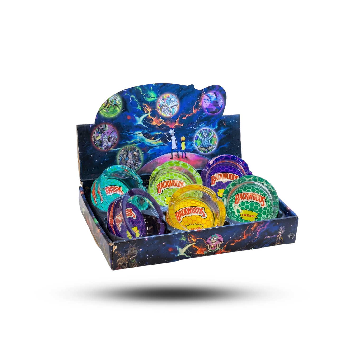 Rollo Rick and Morty Glass Ashtrays | Variety 6 Pack